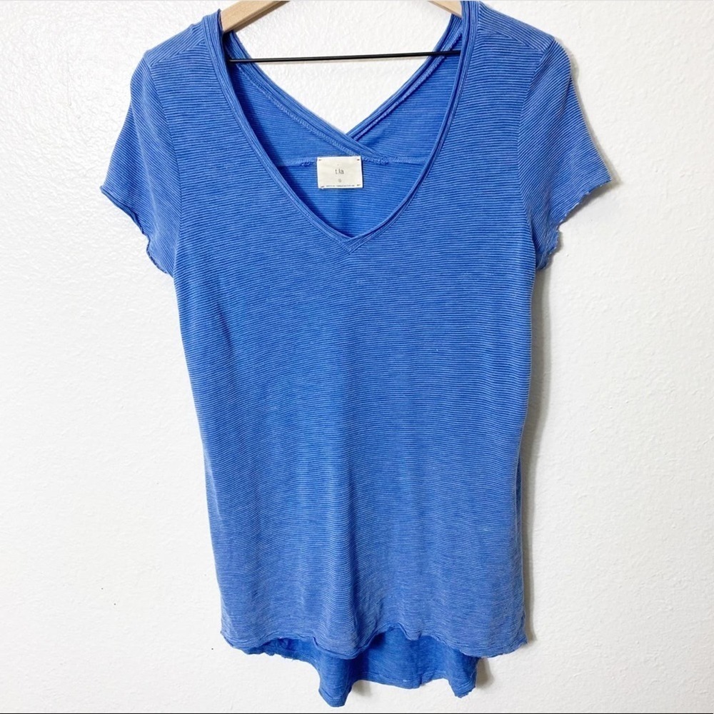 Anthropologie T.La Striped Blue Short Sleeve X-Small Top